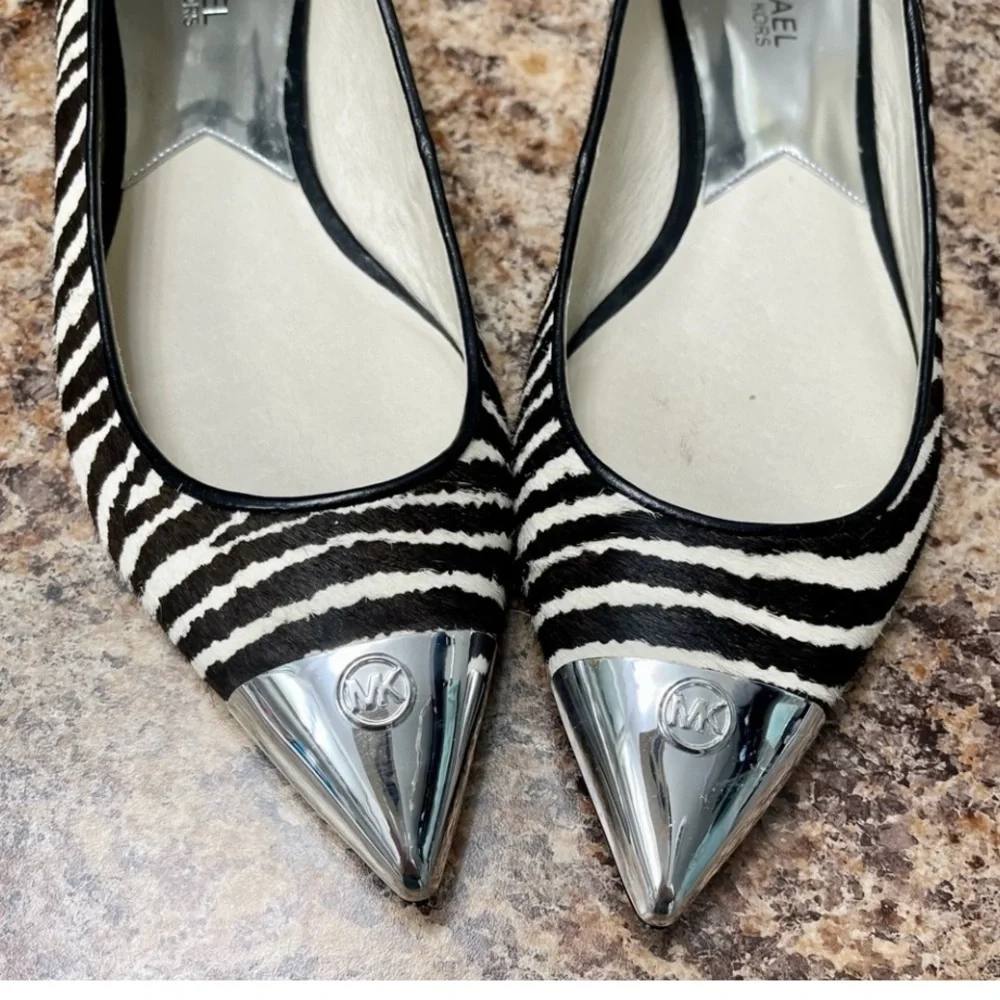 Michael Kors Calf hair Zebra Print Flats with Silver Cap - Picture 2 of 4